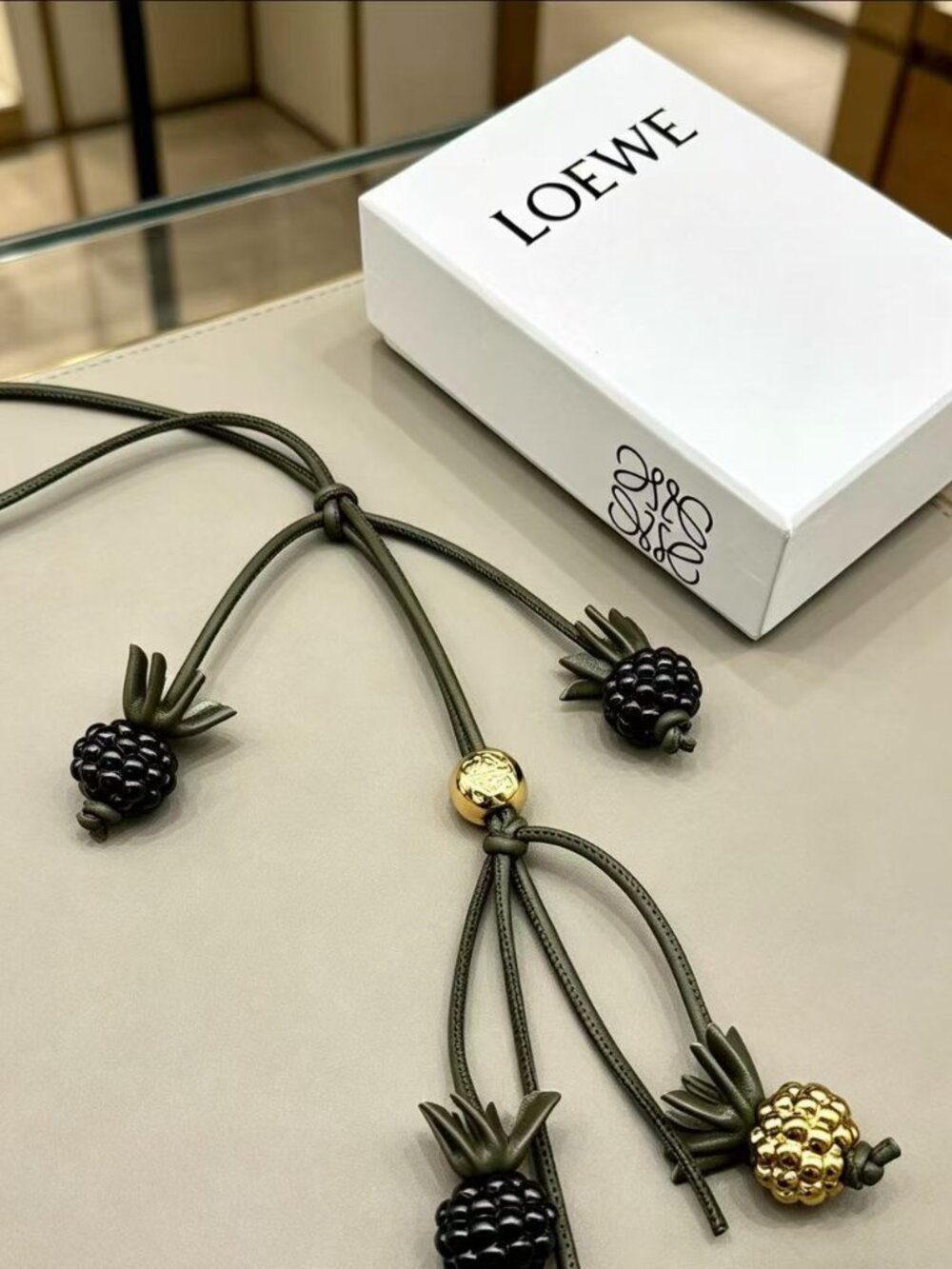 Authentic LOEWE Anagram Gold Bead Fruit Bag Charm Pineapple Blackberry Accessory